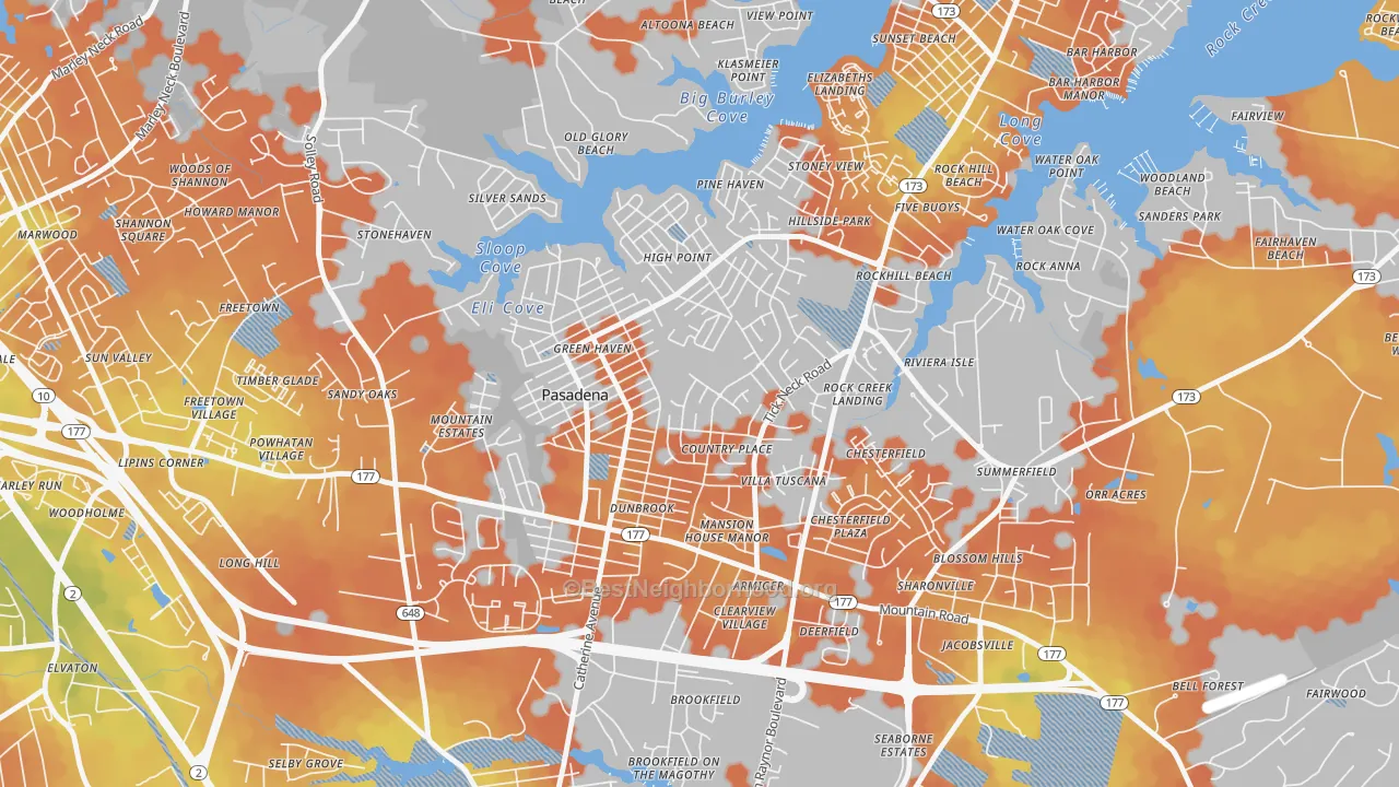 Bike Grade map of Green Haven, Pasadena, MD