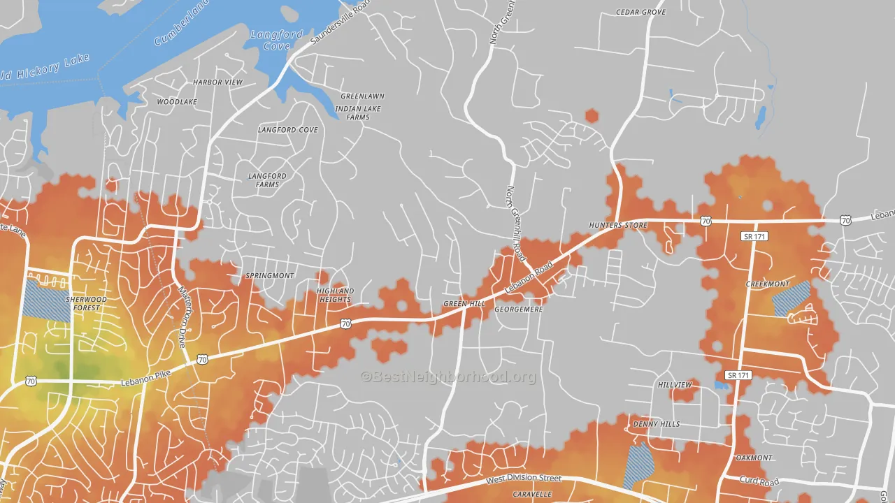 Bike Grade map of Green Hill, TN