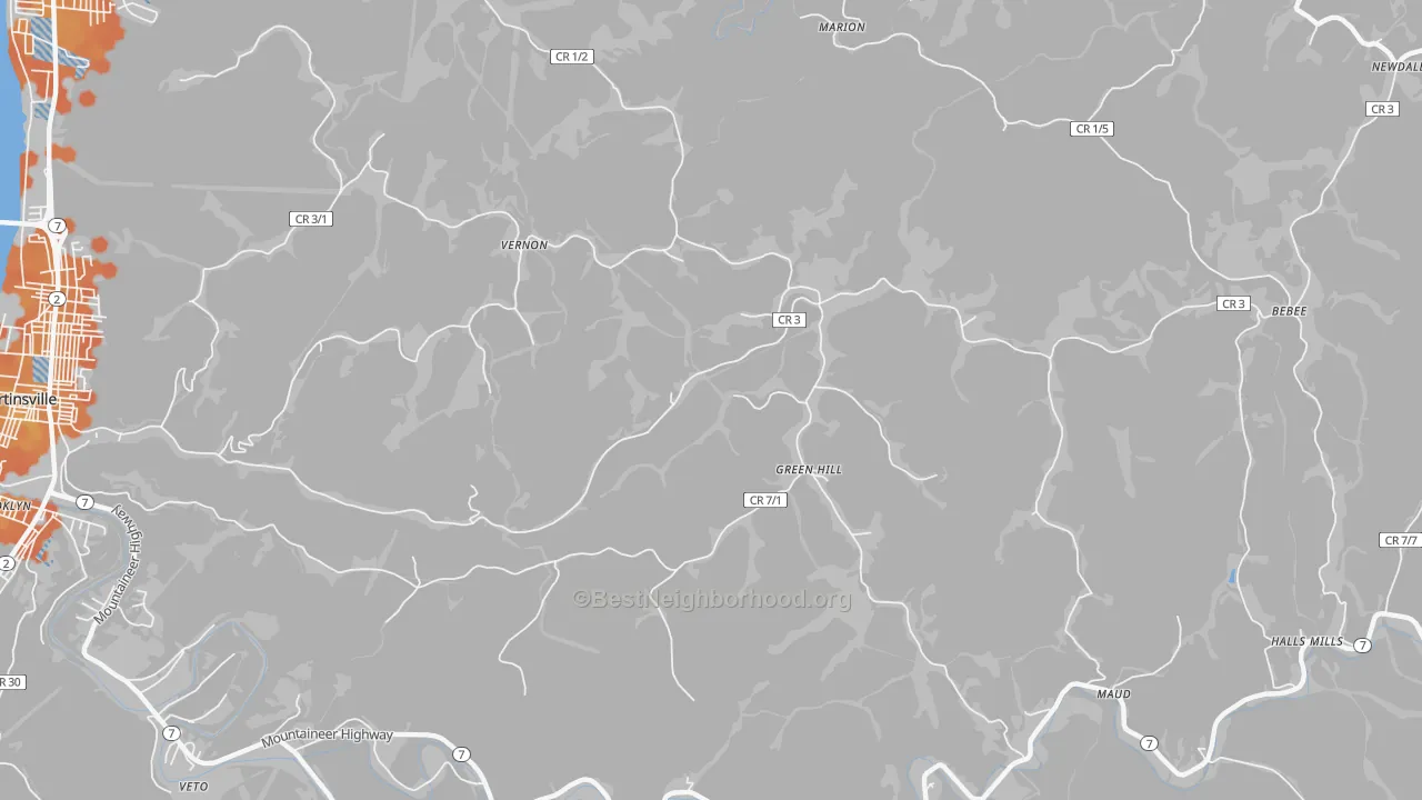 Bike Grade map of Green Hill, WV