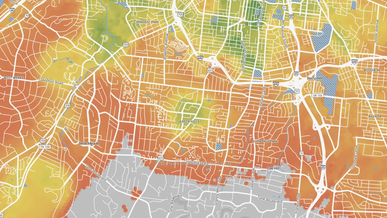 Bike Grade map of Green Hills, Nashville, TN