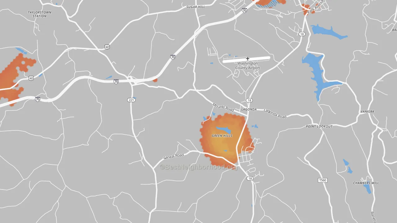 Bike Grade map of Green Hills, PA
