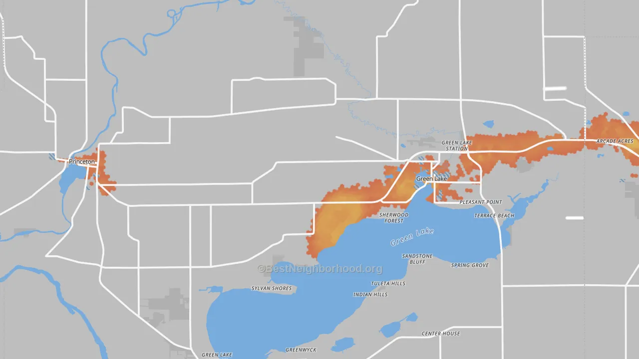 Bike Grade map of Green Lake County, WI