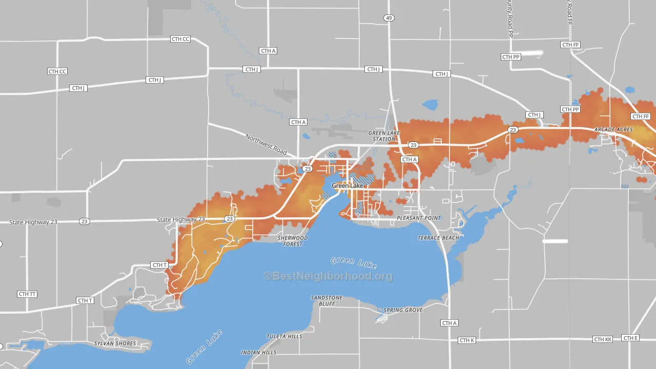 Bike Grade map of Green Lake, WI