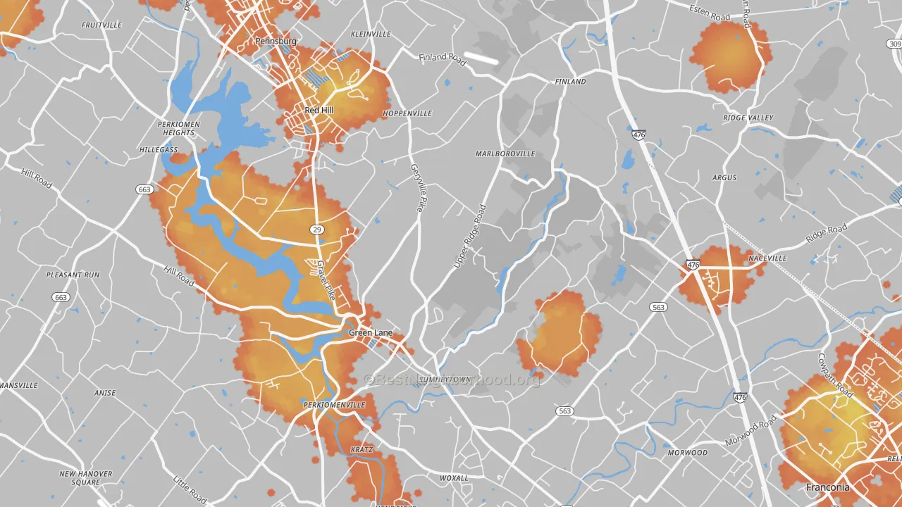 Bike Grade map of Green Lane, PA