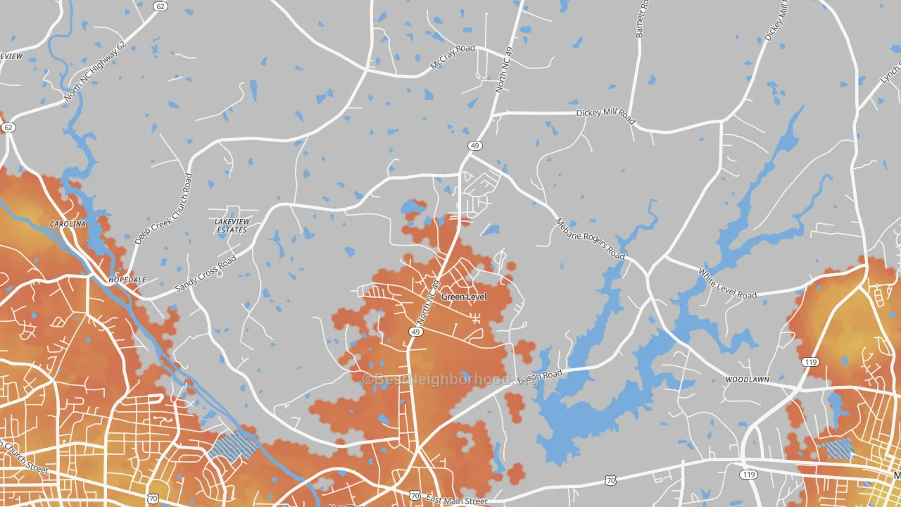 Bike Grade map of Green Level, NC