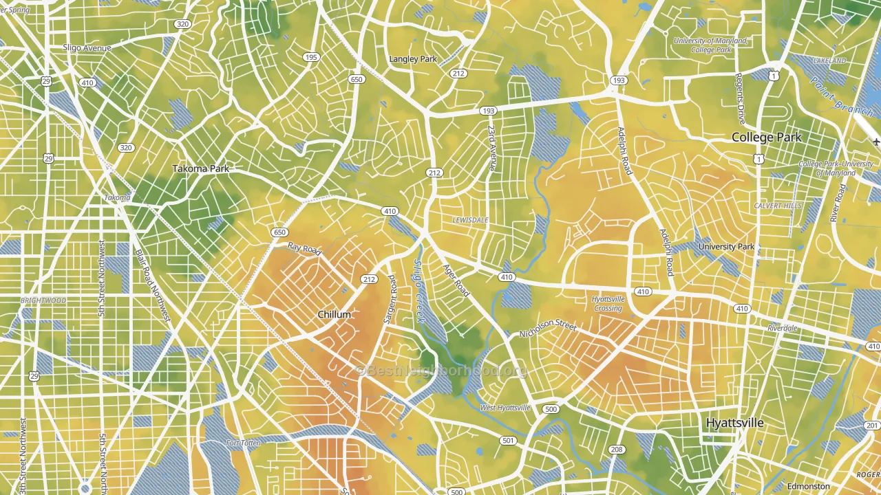 Bike Grade map of Green Meadows, Chillum, MD