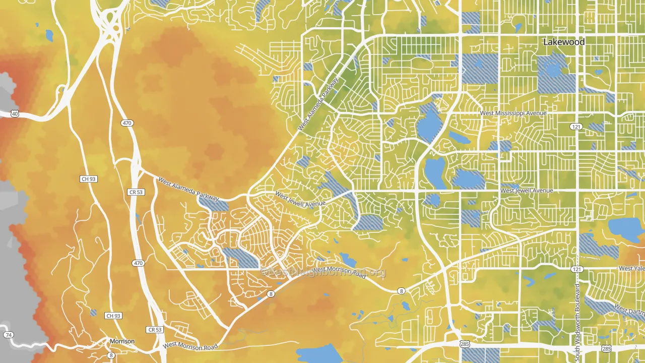 Bike Grade map of Green Mountain, Lakewood, CO