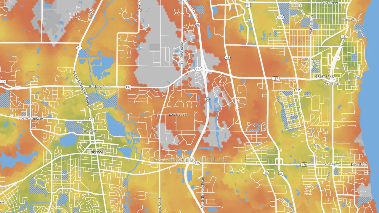Bike Grade map of Green Oaks, IL