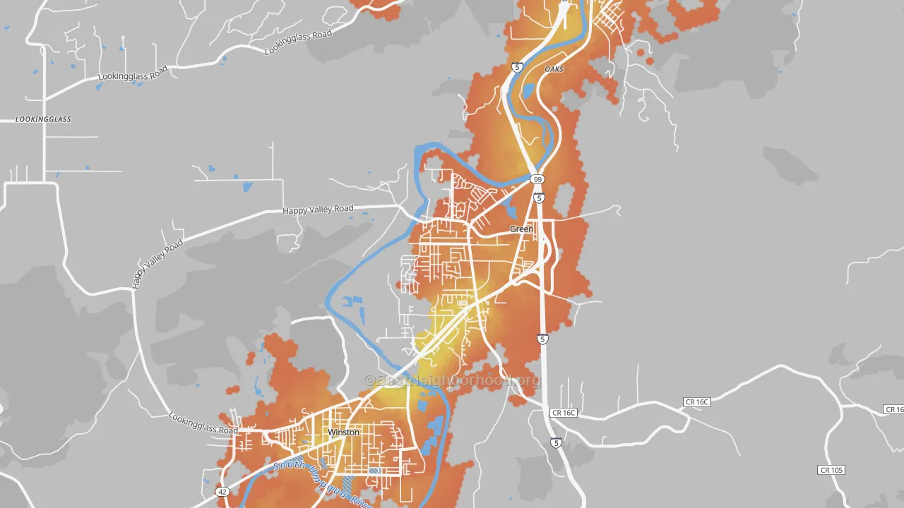 Bike Grade map of Green, OR