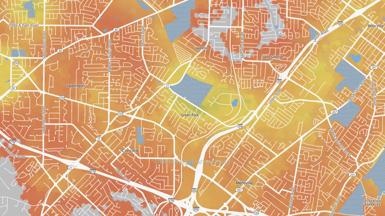 Bike Grade map of Green Park, MO