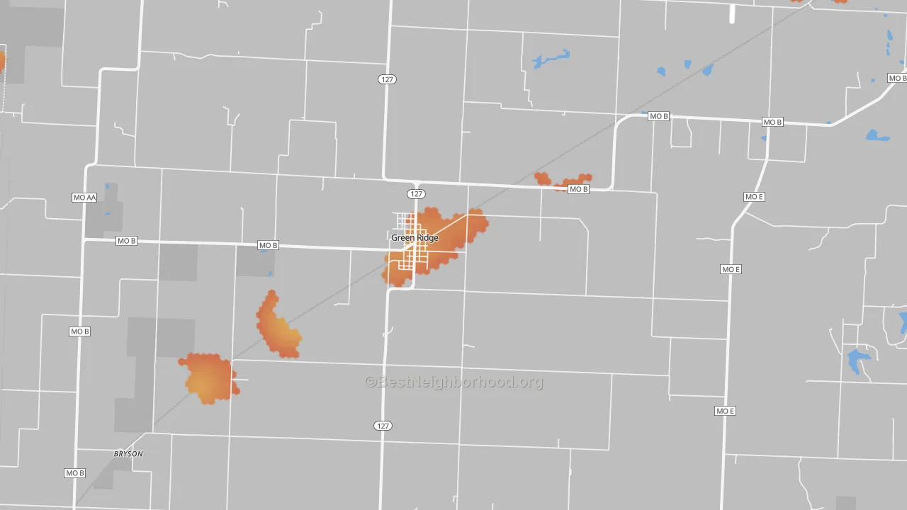 Bike Grade map of Green Ridge, MO