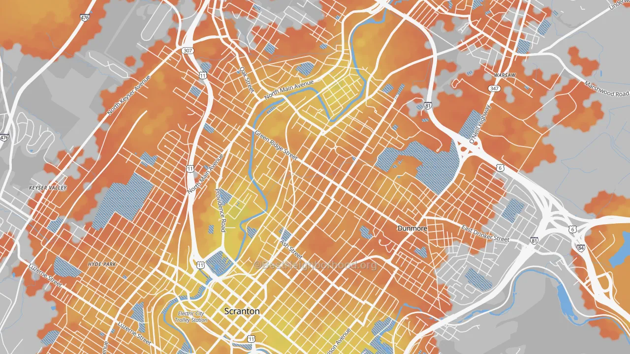 Bike Grade map of Green Ridge, Scranton, PA