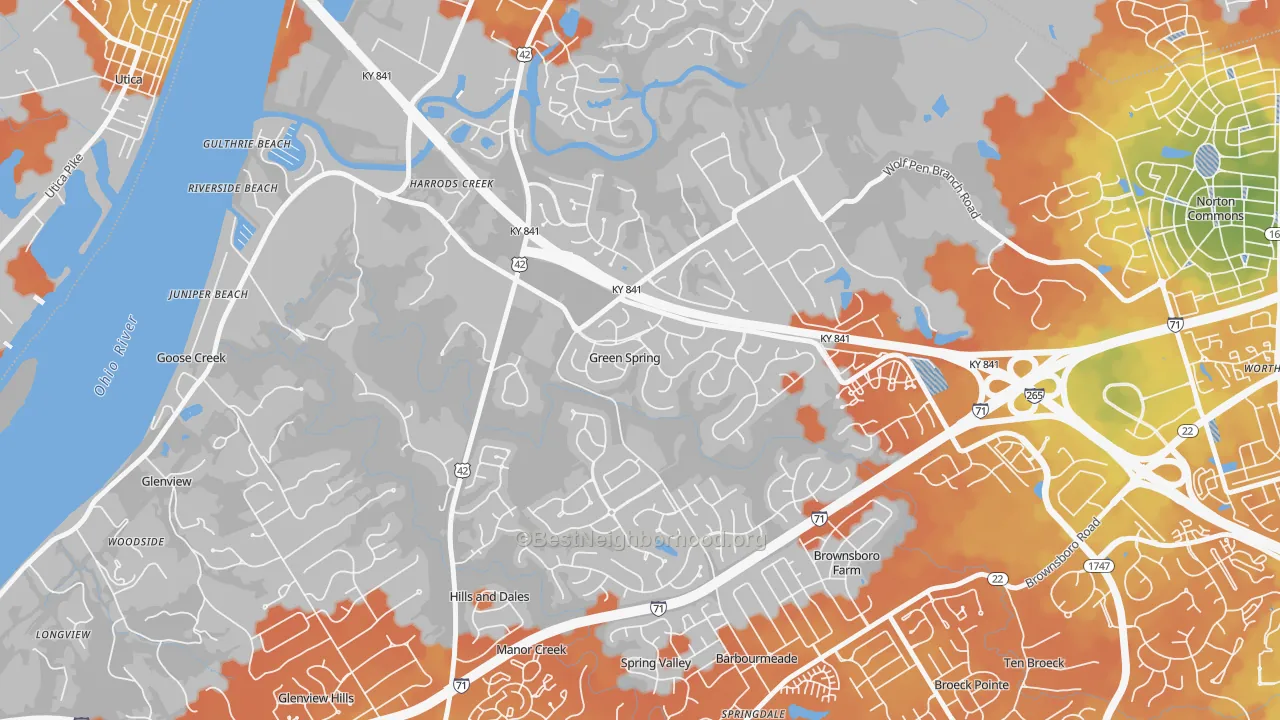 Bike Grade map of Green Spring, KY