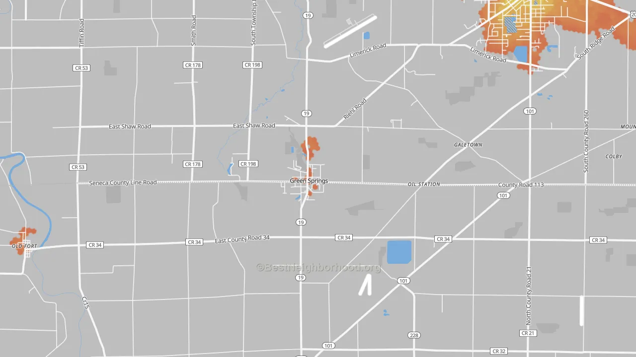 Bike Grade map of Green Springs, OH