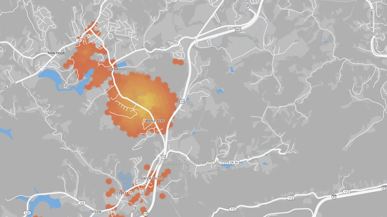 Bike Grade map of Green Valley, WV