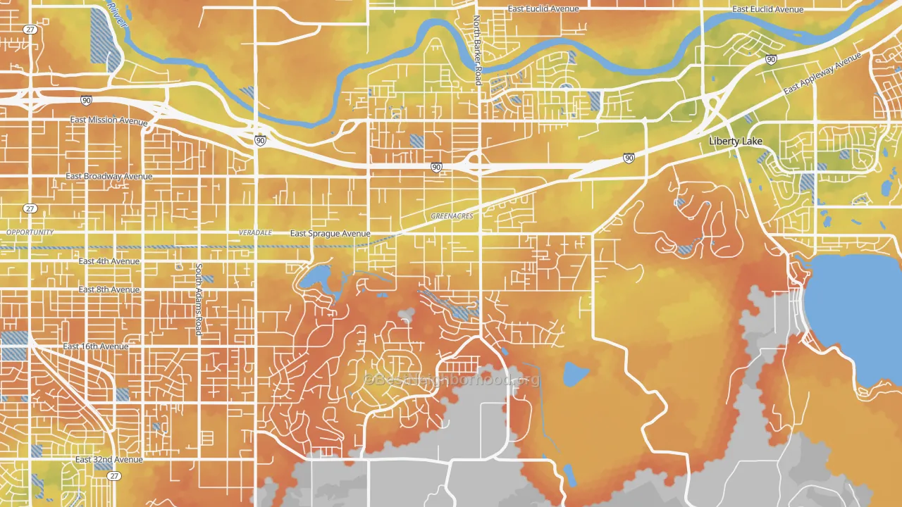 Bike Grade map of Greenacres, WA