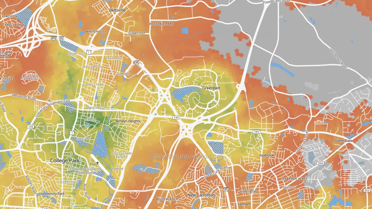Bike Grade map of Greenbelt, MD
