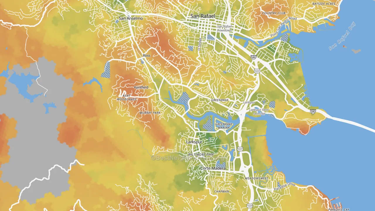 Bike Grade map of Greenbrae, CA
