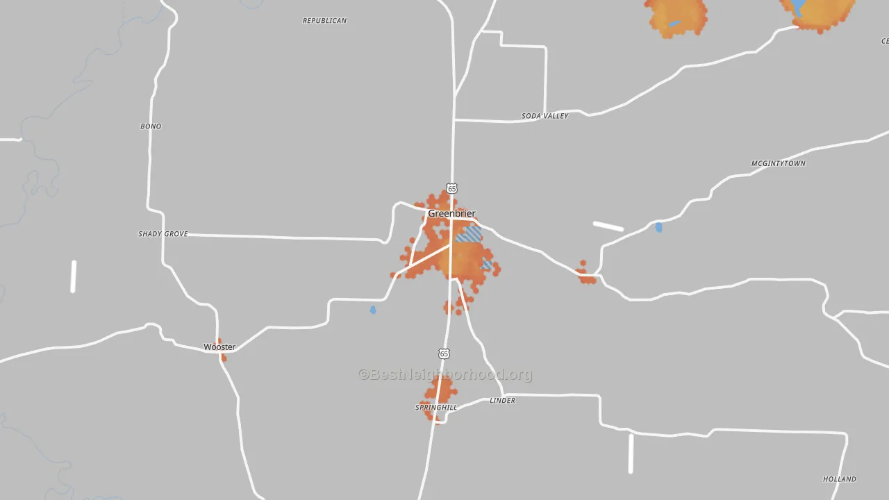 Bike Grade map of Greenbrier, AR