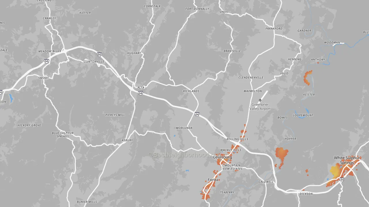 Bike Grade map of Greenbrier County, WV