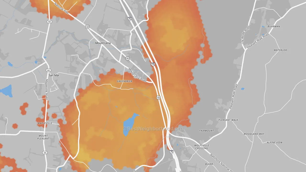Bike Grade map of Greenbrier, MD