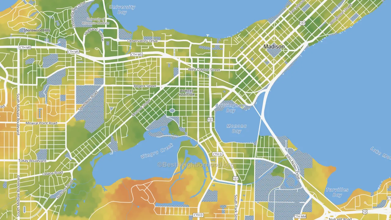 Bike Grade map of Greenbush, Madison, WI