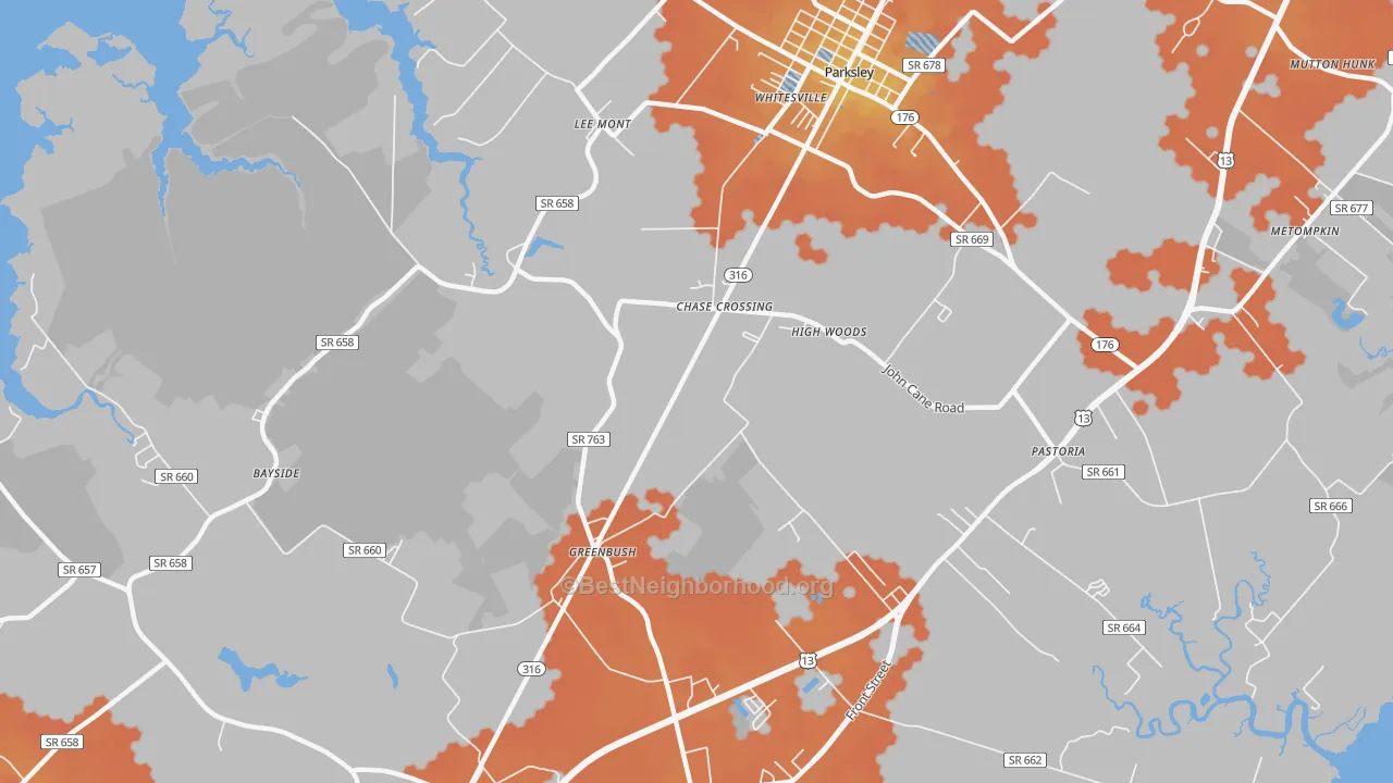 Bike Grade map of Greenbush, VA
