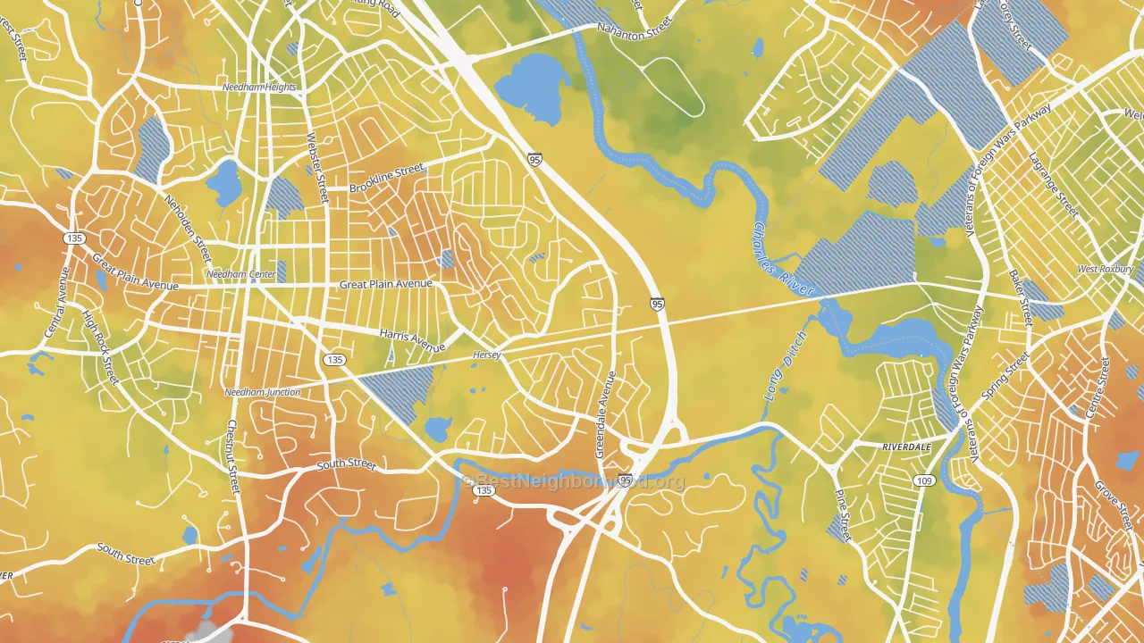Bike Grade map of Greendale Village, Needham, MA