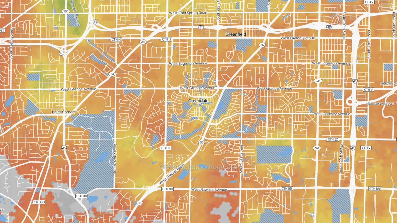 Bike Grade map of Greendale, WI