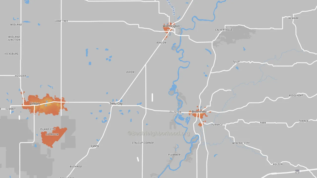 Bike Grade map of Greene County, IN
