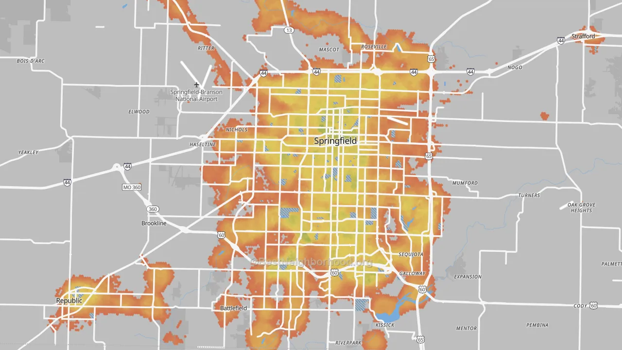 Bike Grade map of Greene County, MO