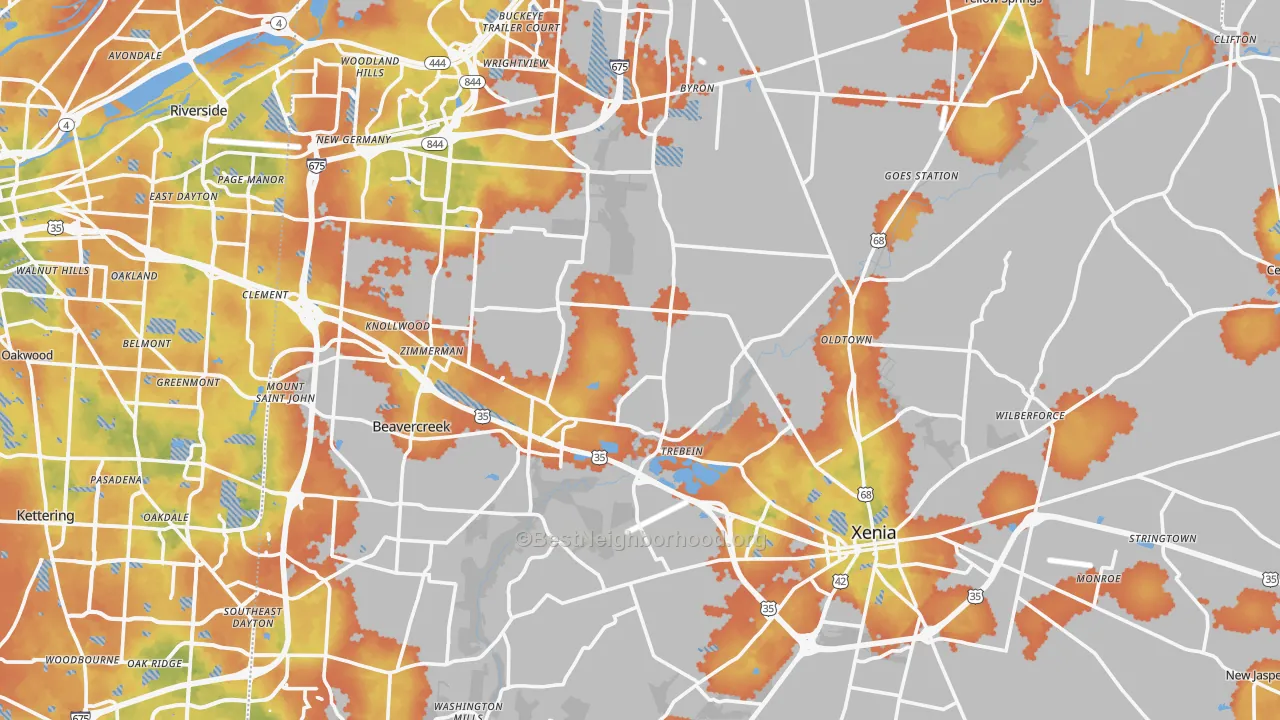 Bike Grade map of Greene County, OH