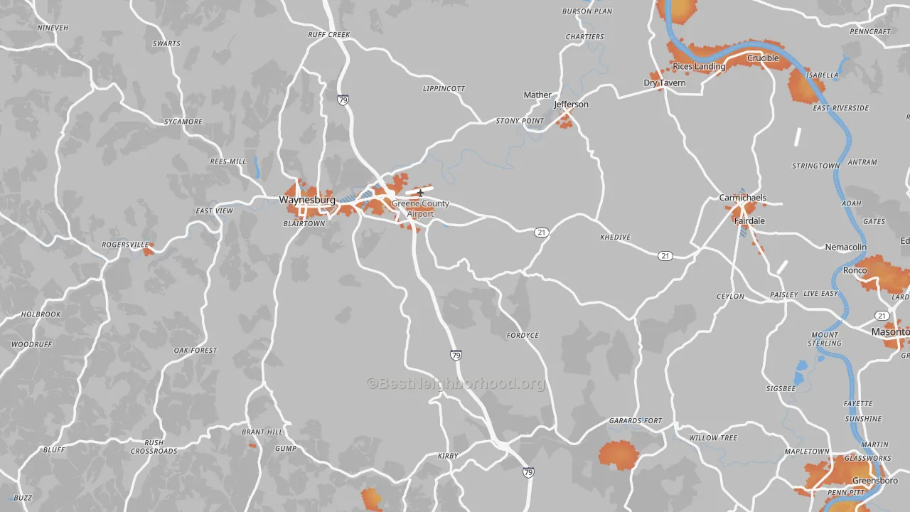 Bike Grade map of Greene County, PA