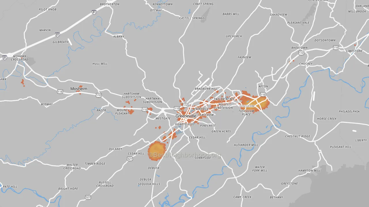 Bike Grade map of Greene County, TN