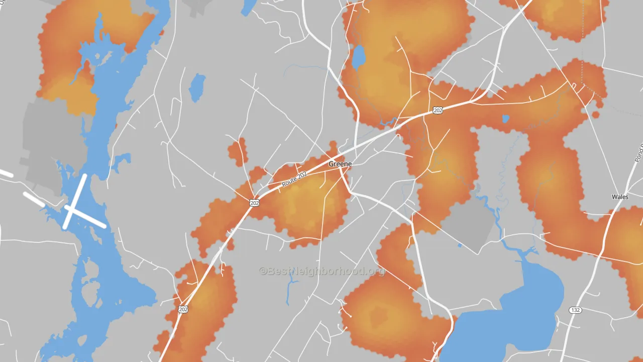 Bike Grade map of Greene, ME