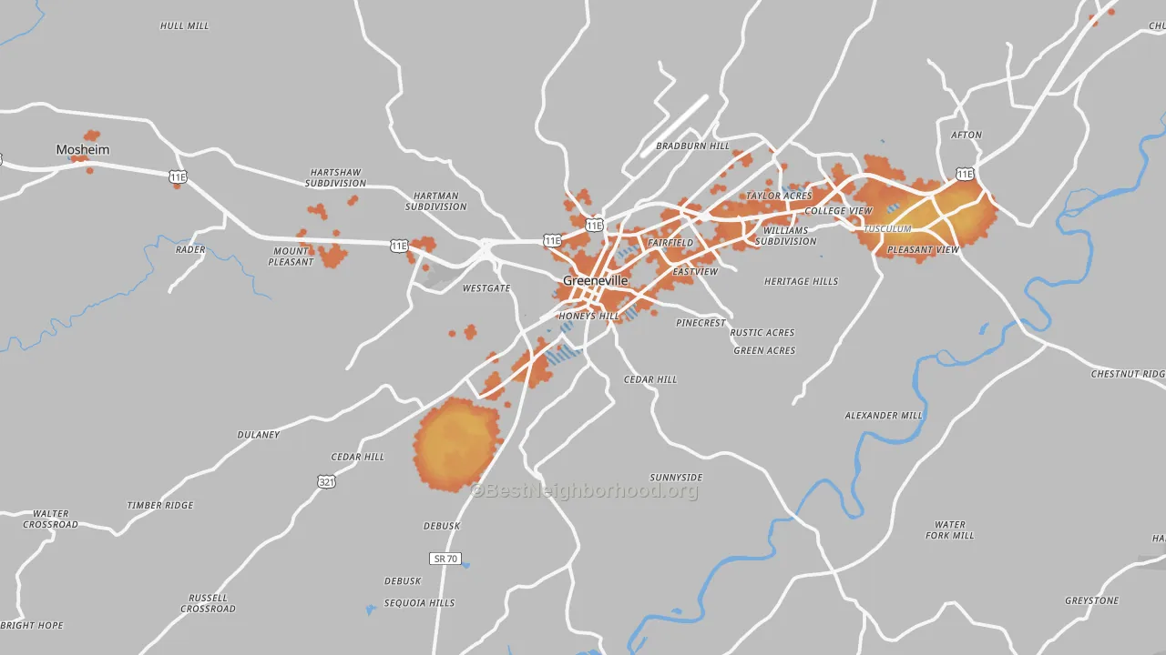 Bike Grade map of Greeneville, TN
