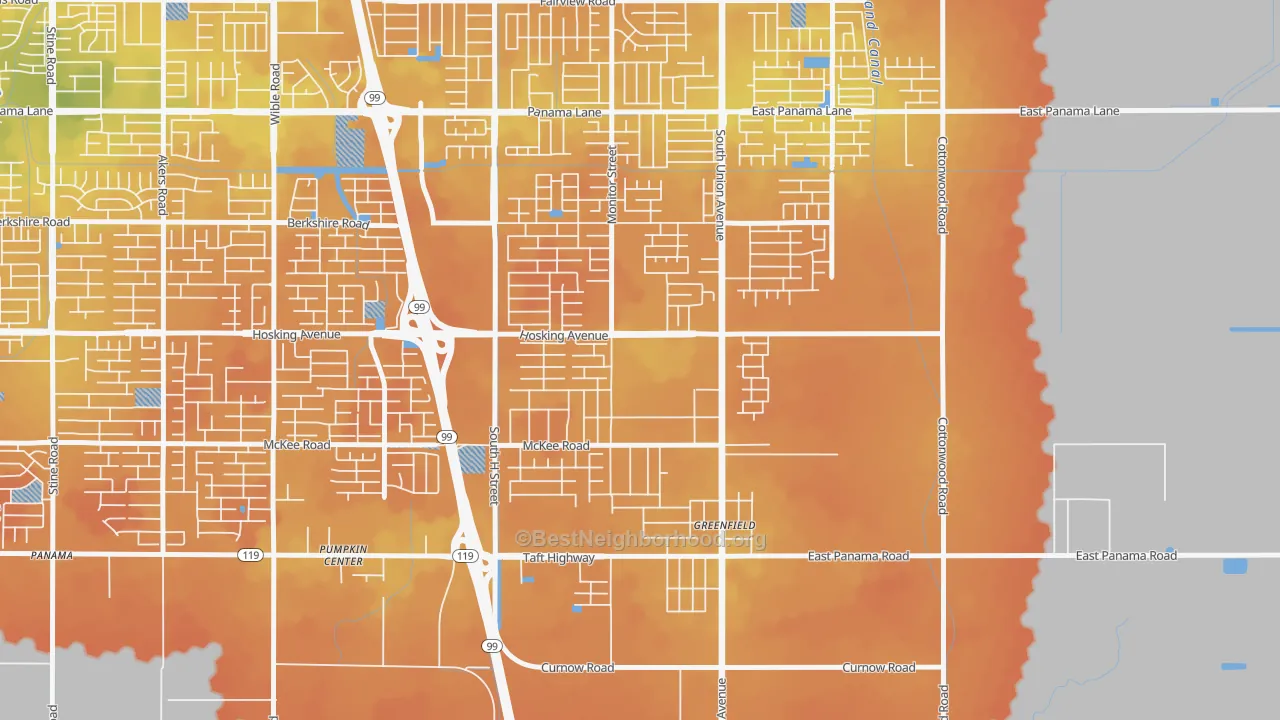 Bike Grade map of Greenfield, Bakersfield, CA