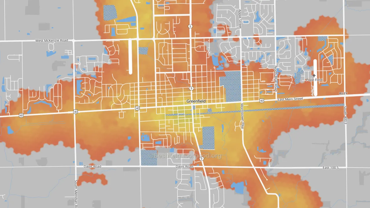 Bike Grade map of Greenfield Courthouse Square Historic District, Greenfield, 