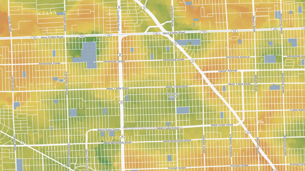 Bike Grade map of Greenfield, Detroit, MI