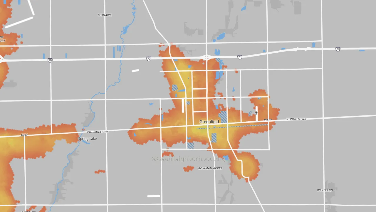 Bike Grade map of Greenfield, IN