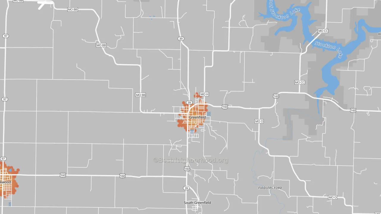 Bike Grade map of Greenfield, MO
