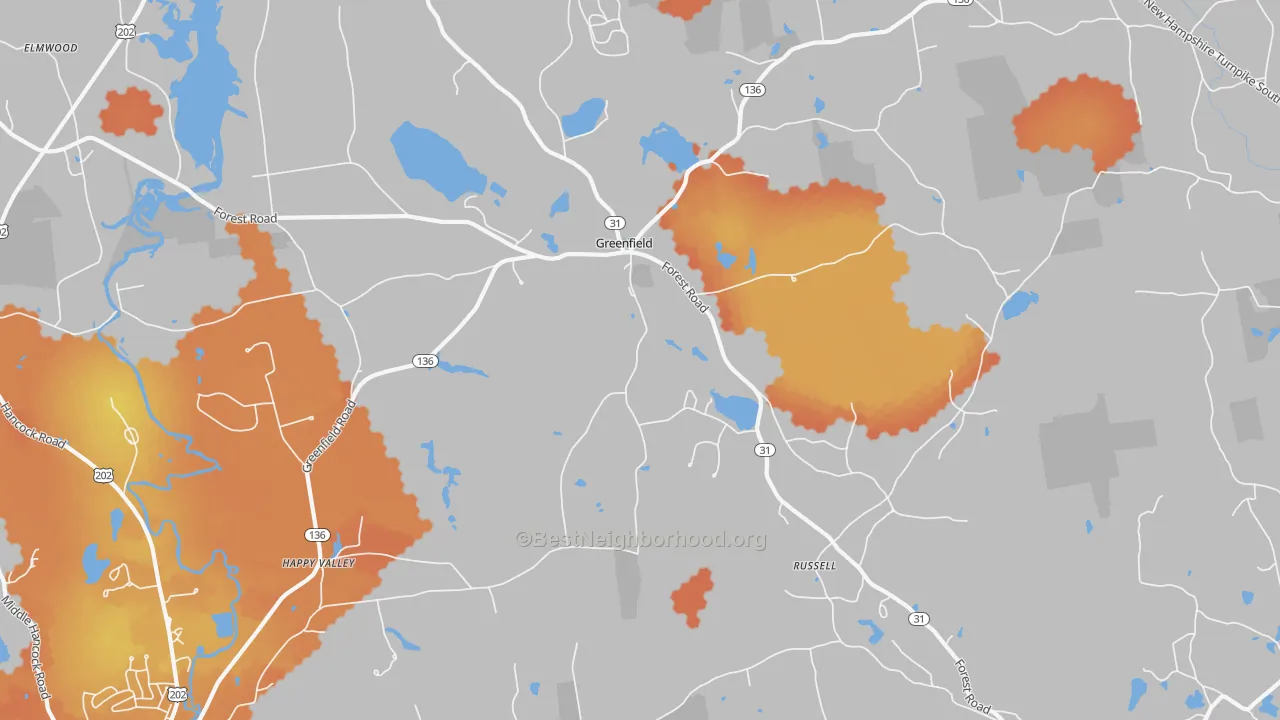 Bike Grade map of Greenfield, NH