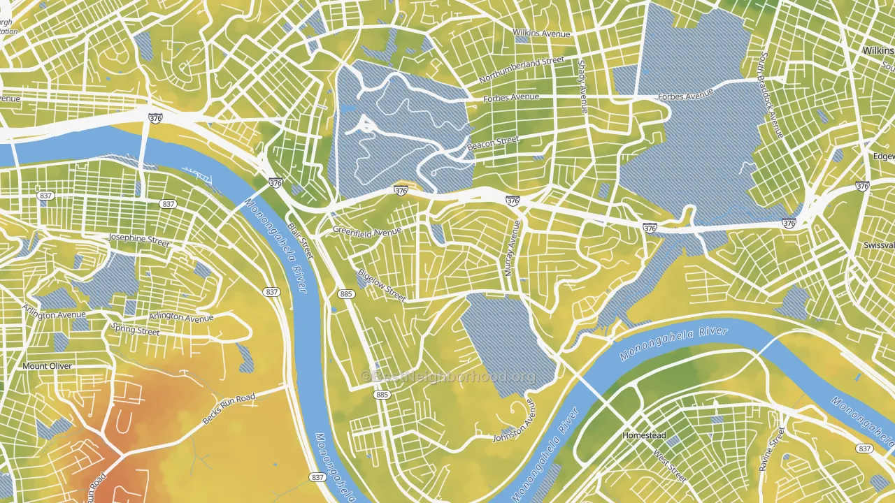 Bike Grade map of Greenfield, Pittsburgh, PA