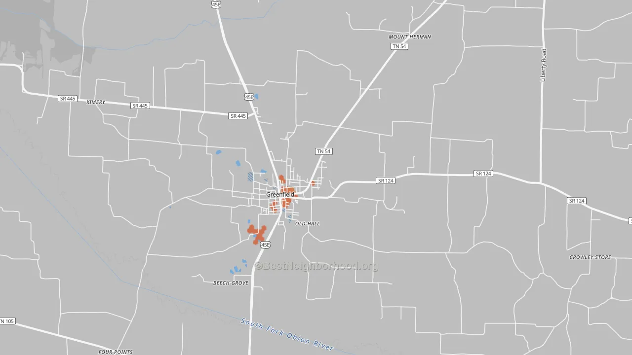 Bike Grade map of Greenfield, TN