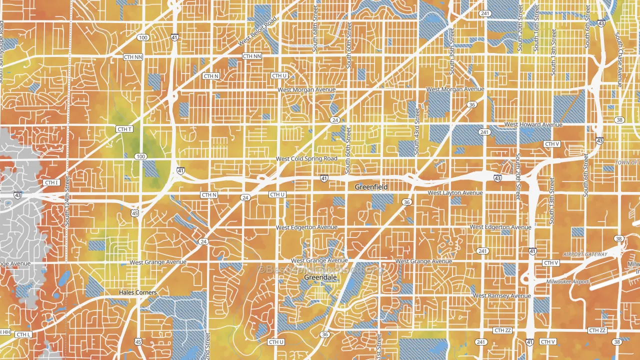 Bike Grade map of Greenfield, WI