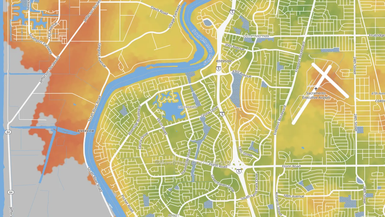 Bike Grade map of Greenhaven, Sacramento, CA