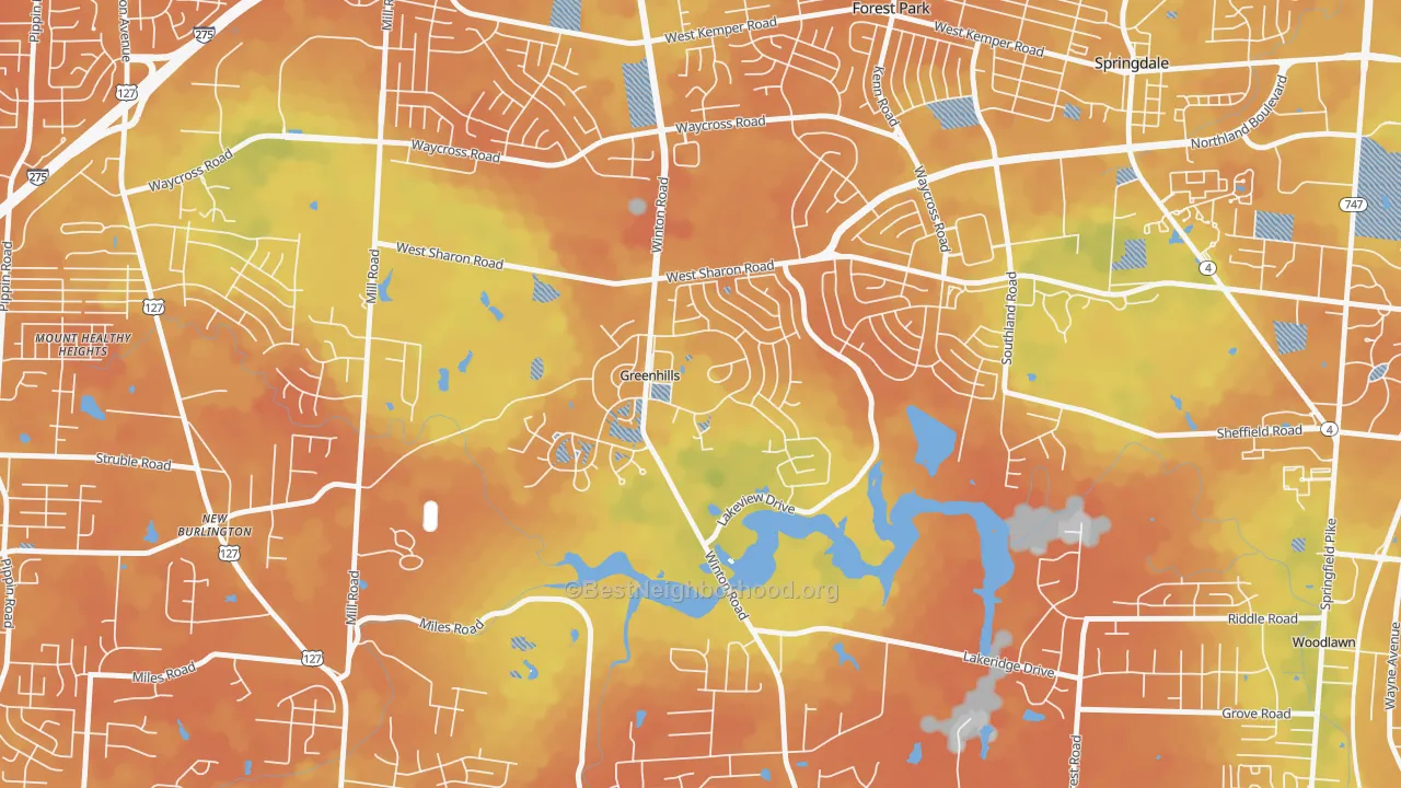 Bike Grade map of Greenhills, OH