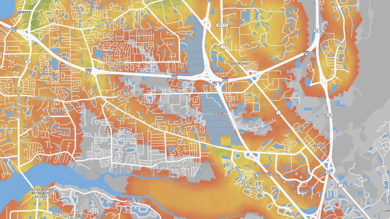 Bike Grade map of Greenland, Jacksonville, FL