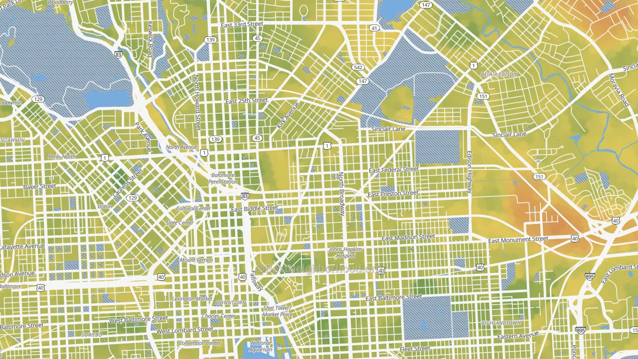 Bike Grade map of Greenmount, Baltimore, MD
