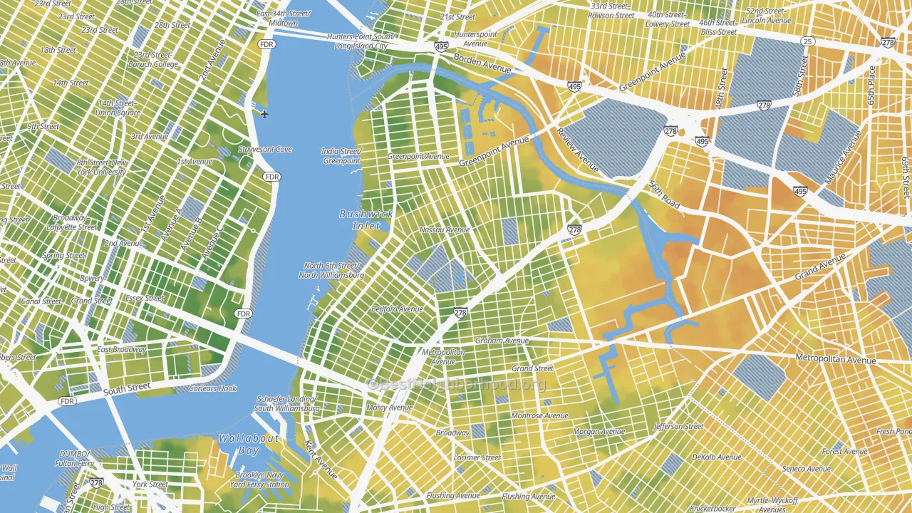 Bike Grade map of Greenpoint, Brooklyn, NY